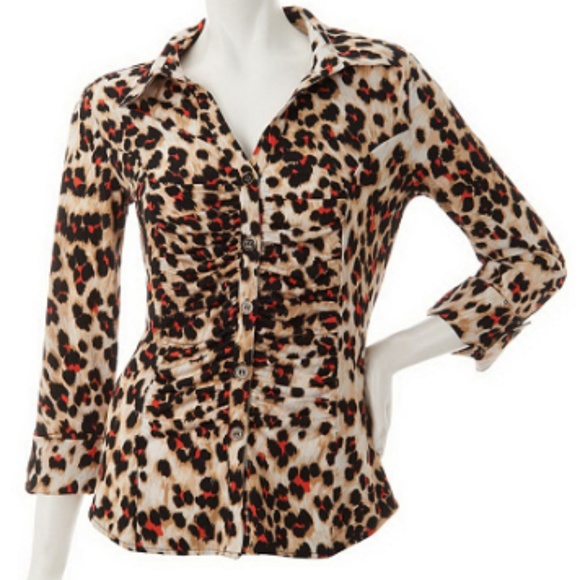 M by Marc Bouwer Tops - Gorgeous Animal Print Button Front Knit Top